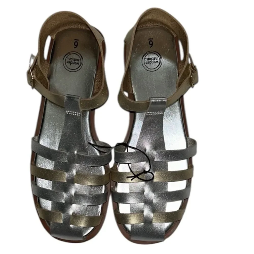 Wonder Nation Big Girls Gold-tone/Silver Fisherman Sandals(Size 6)